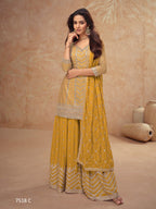 Anaita Yellow Chinon Sequence Embroidered Readymade Salwar Suit - Distacart