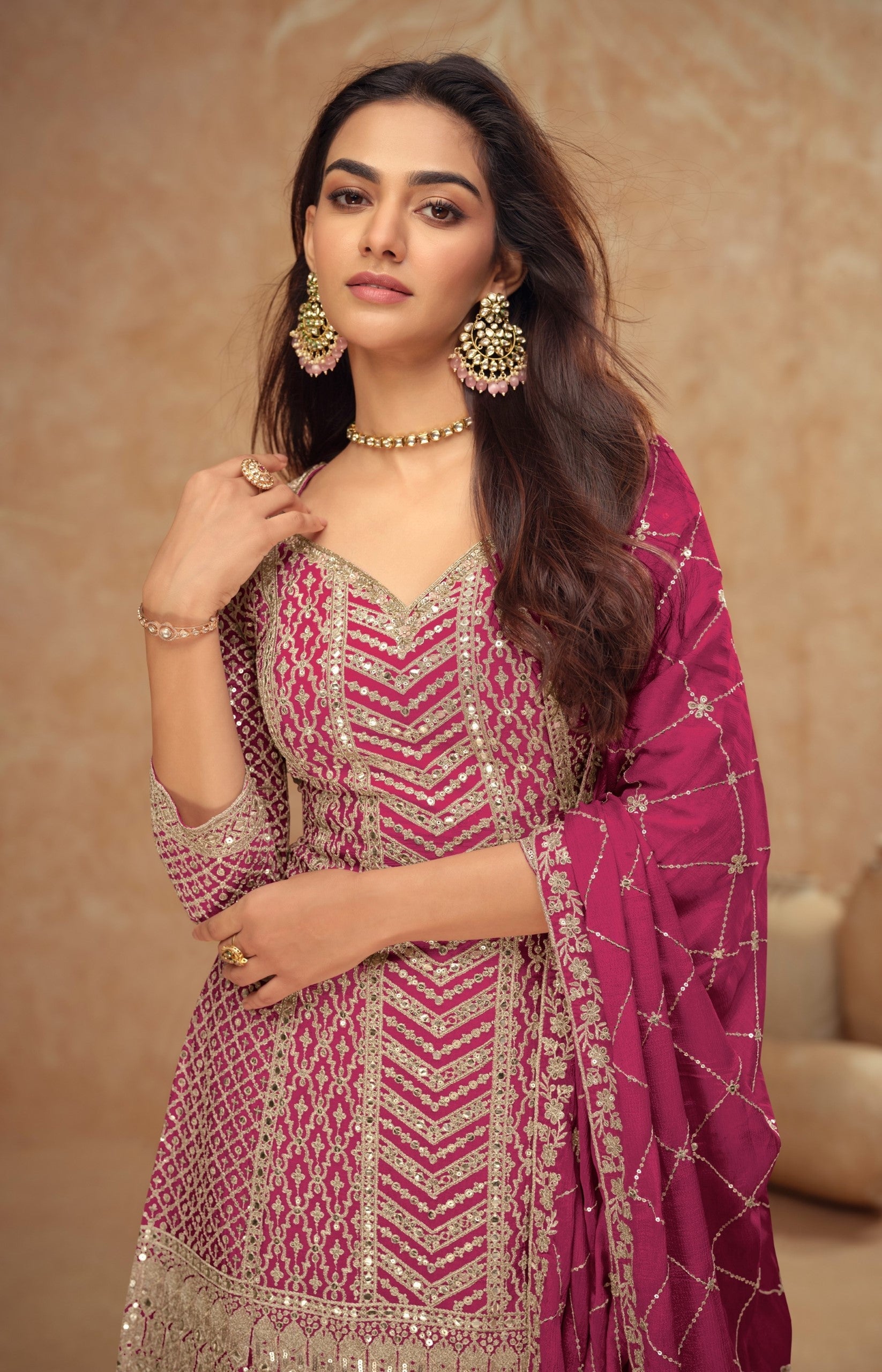 Anaita Pink Chiffon Sequins Embroidered Readymade Salwar Suit - Distacart