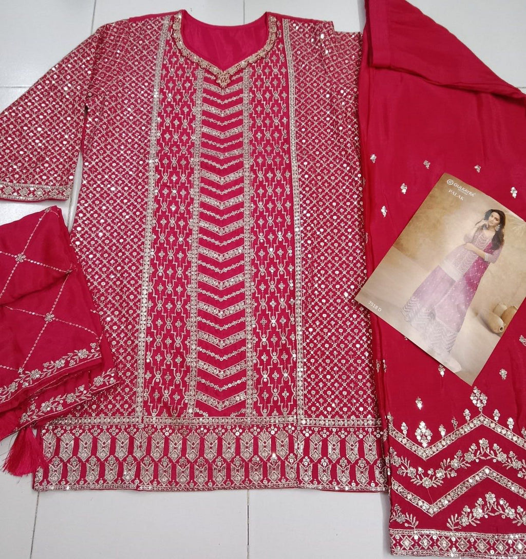 Anaita Pink Chiffon Sequins Embroidered Readymade Salwar Suit - Distacart