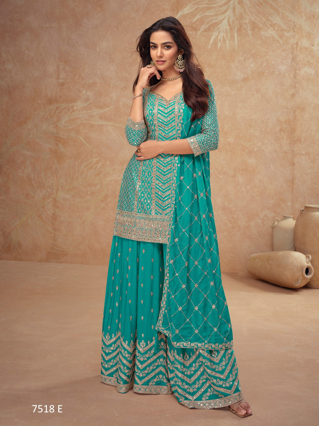 Anaita Sky Blue Chinon Sequence Embroidered Readymade Salwar Suit - Distacart