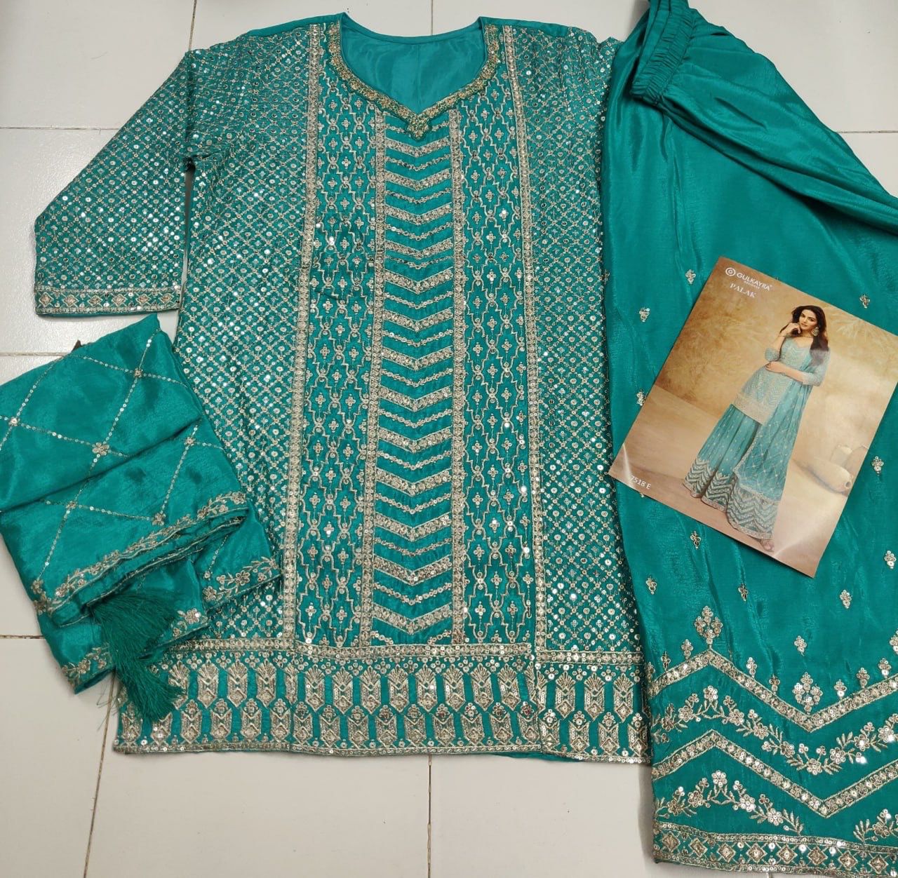 Anaita Sky Blue Chinon Sequence Embroidered Readymade Salwar Suit - Distacart