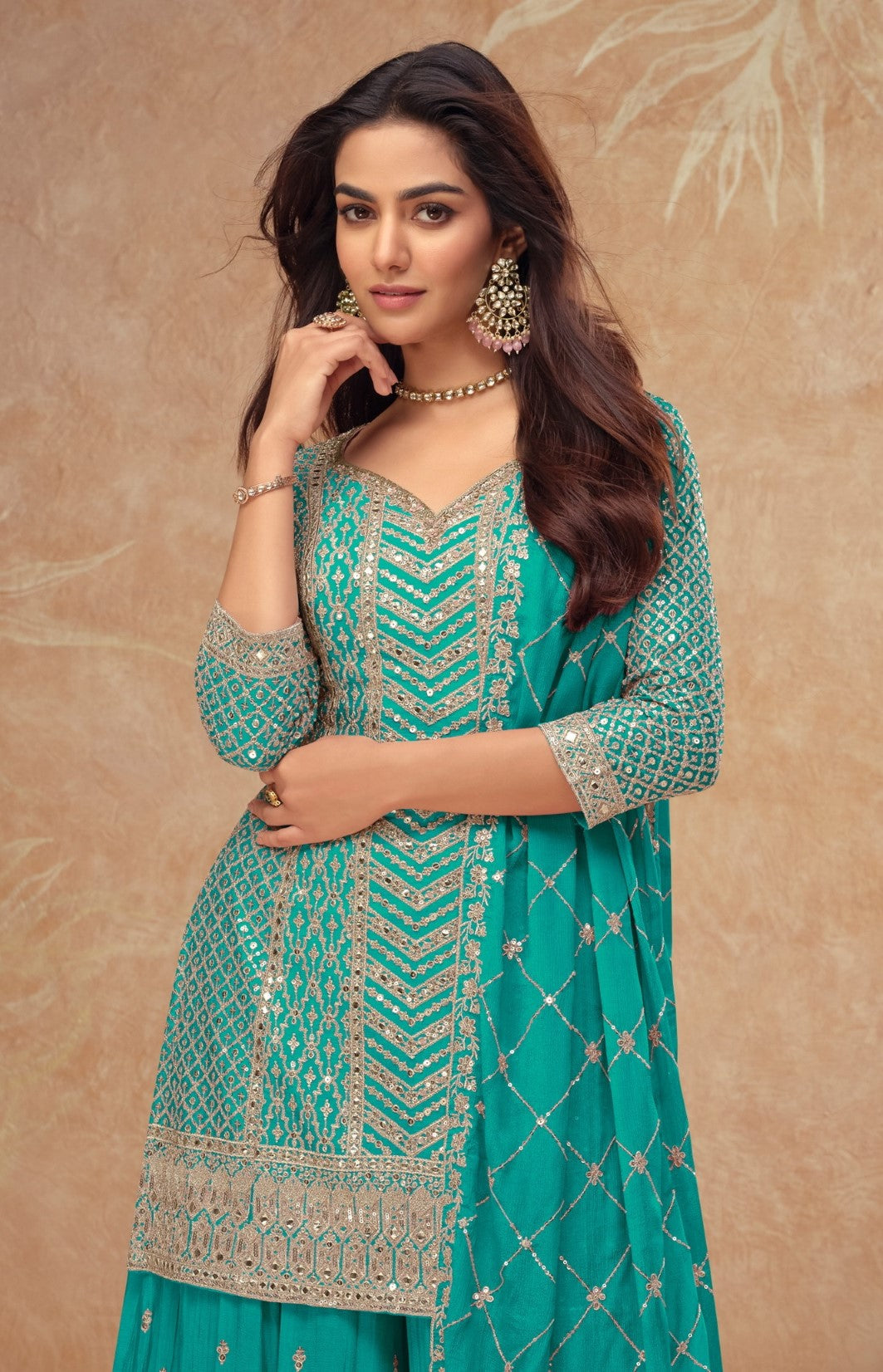Anaita Sky Blue Chinon Sequence Embroidered Readymade Salwar Suit - Distacart