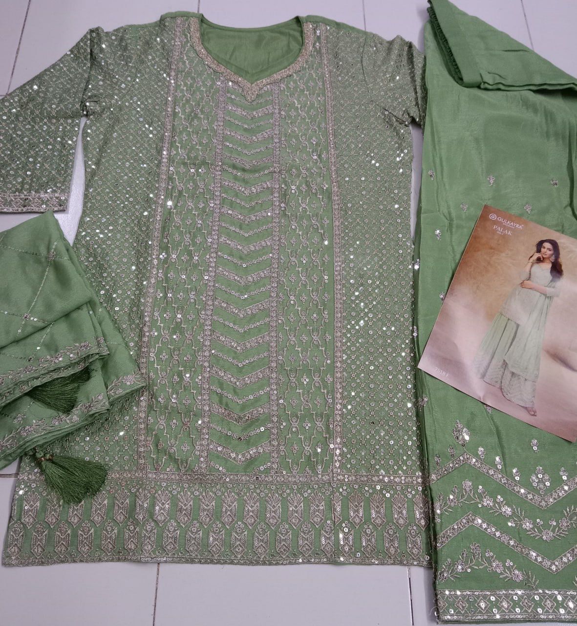 Anaita Light Green Chinon Sequence Embroidered Readymade Salwar Suit - Distacart