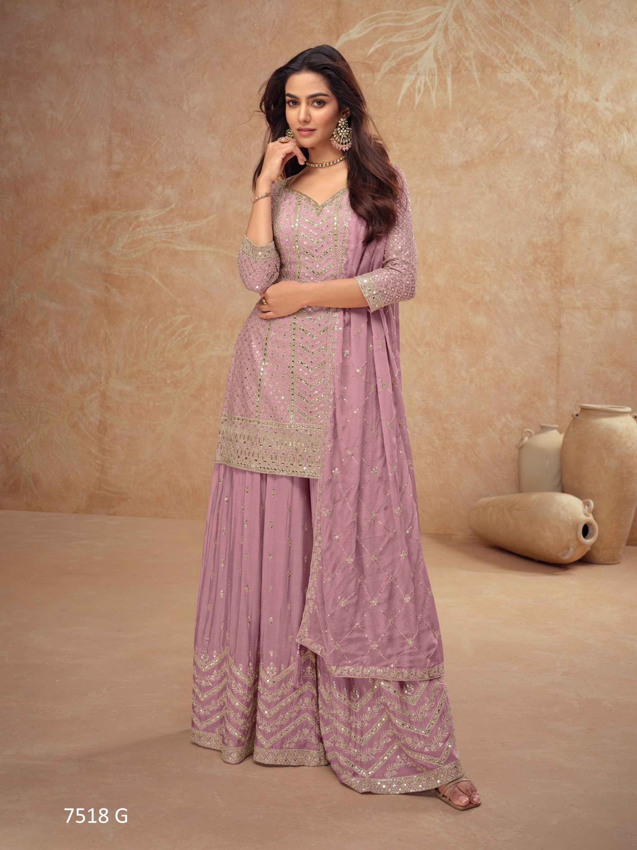 Anaita Light Pink Chiffon Sequin Embroidered Readymade Salwar Suit - Distacart