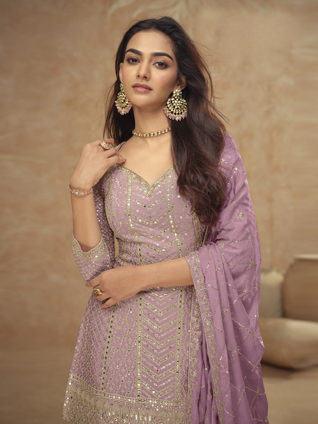 Anaita Light Pink Chiffon Sequin Embroidered Readymade Salwar Suit - Distacart