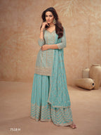 Anaita Sky Blue Chinon Sequence Embroidered Readymade Salwar Suit - Distacart