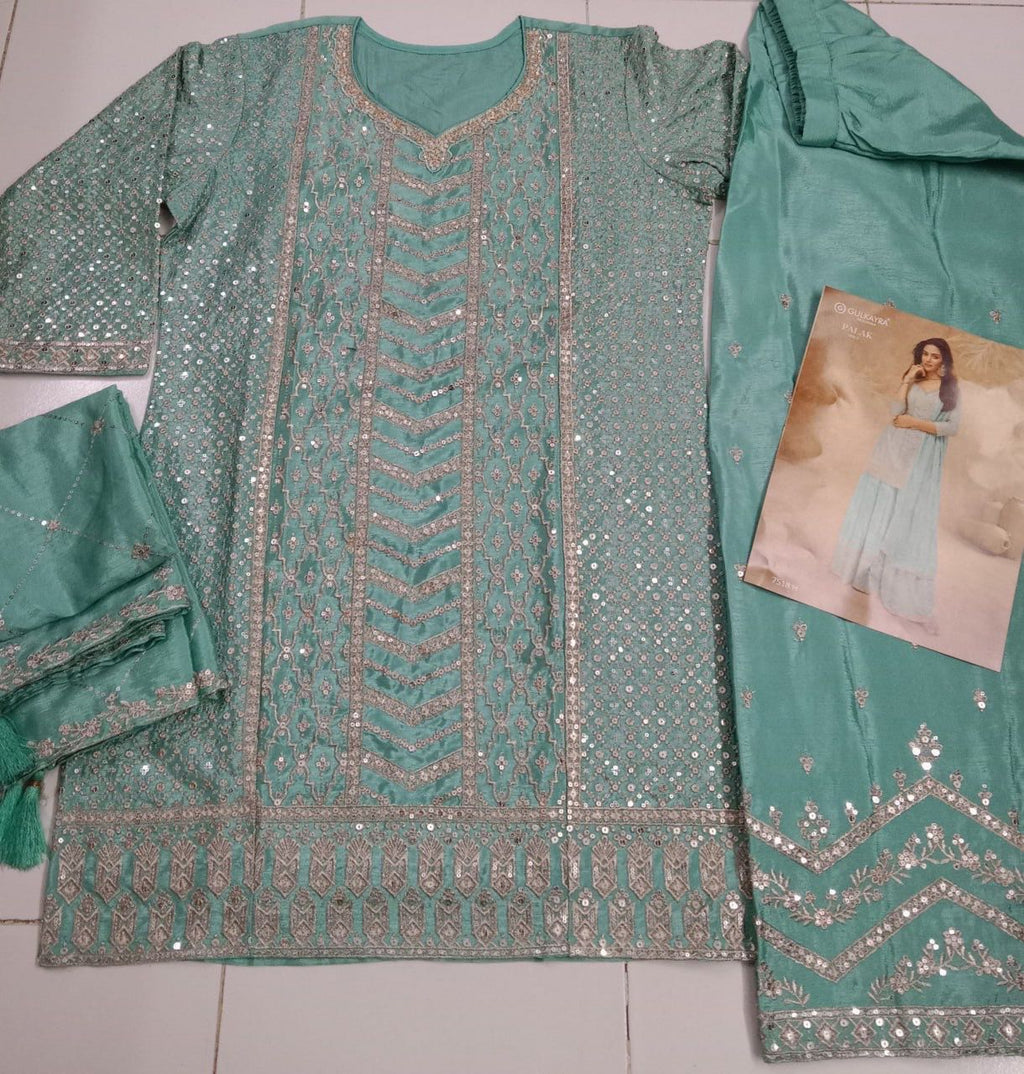Anaita Sky Blue Chinon Sequence Embroidered Readymade Salwar Suit - Distacart