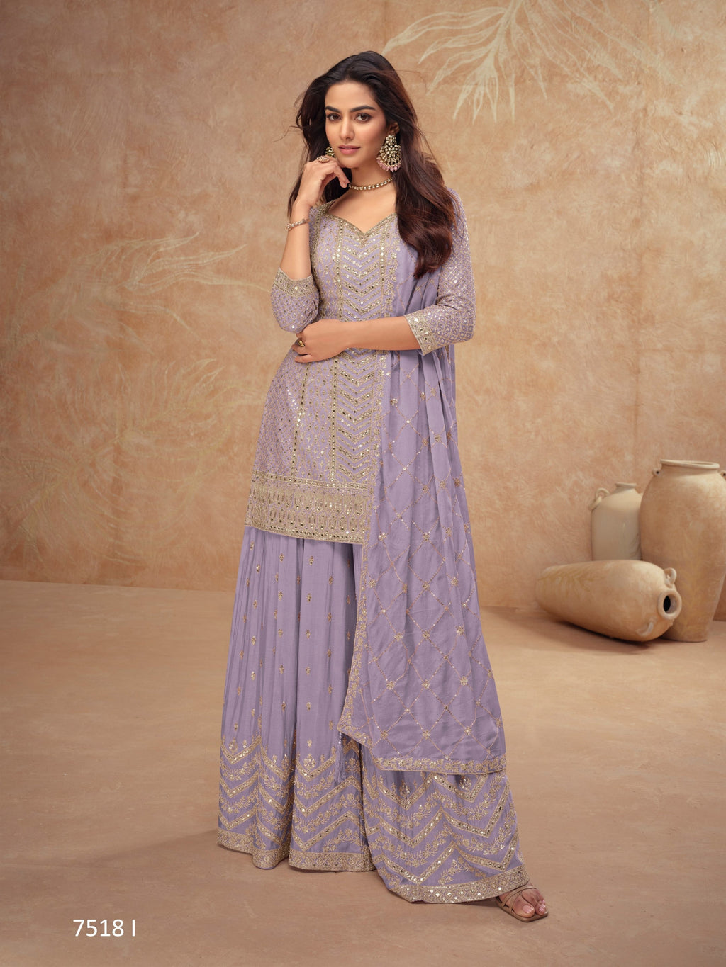 Anaita Light Lavender Chinon Sequence Embroidered Readymade Salwar Suit - Distacart