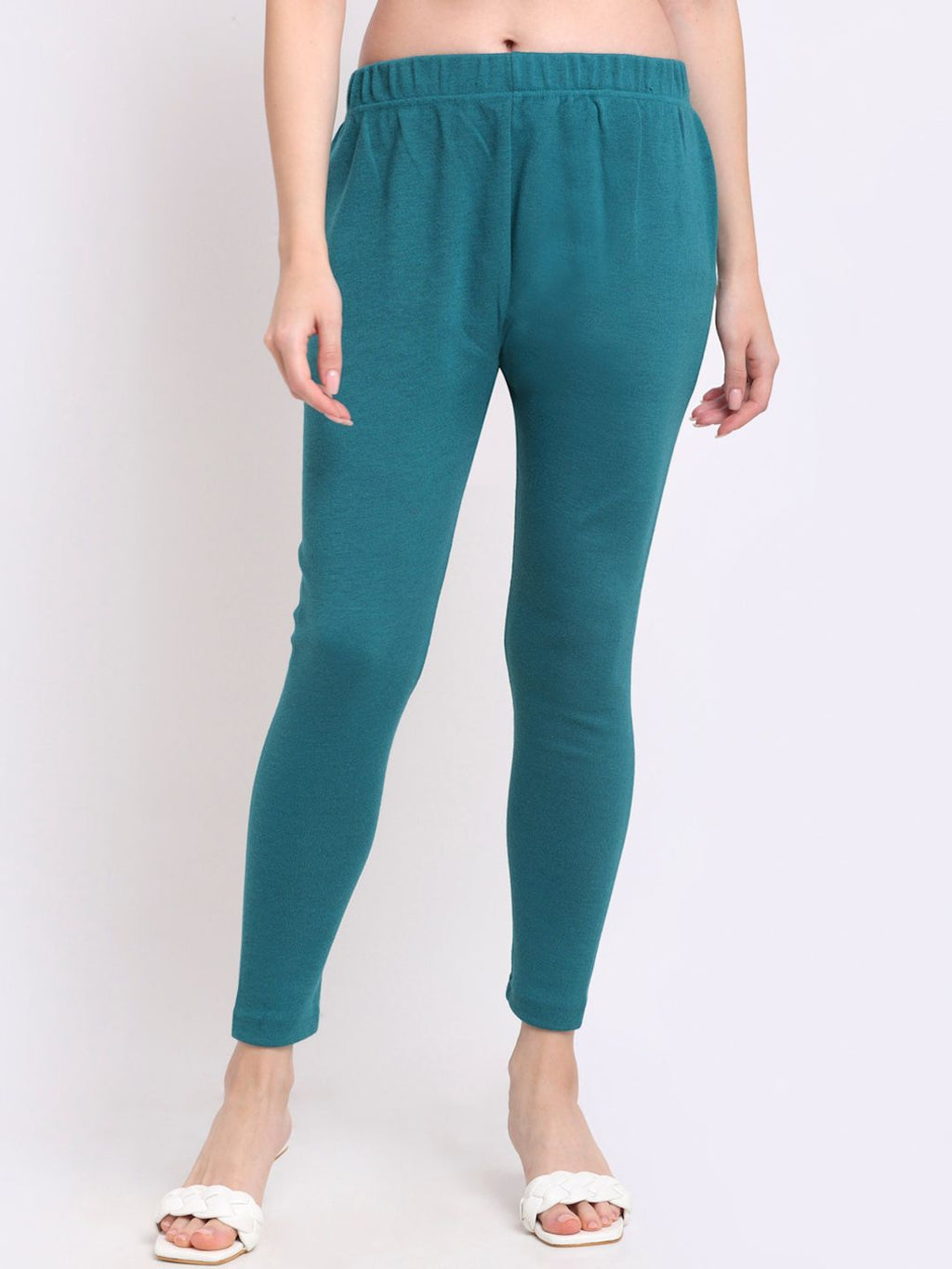 TAG 7 Women Pack Of 2 Solid Turquoise Blue & White Ankle Length Leggings