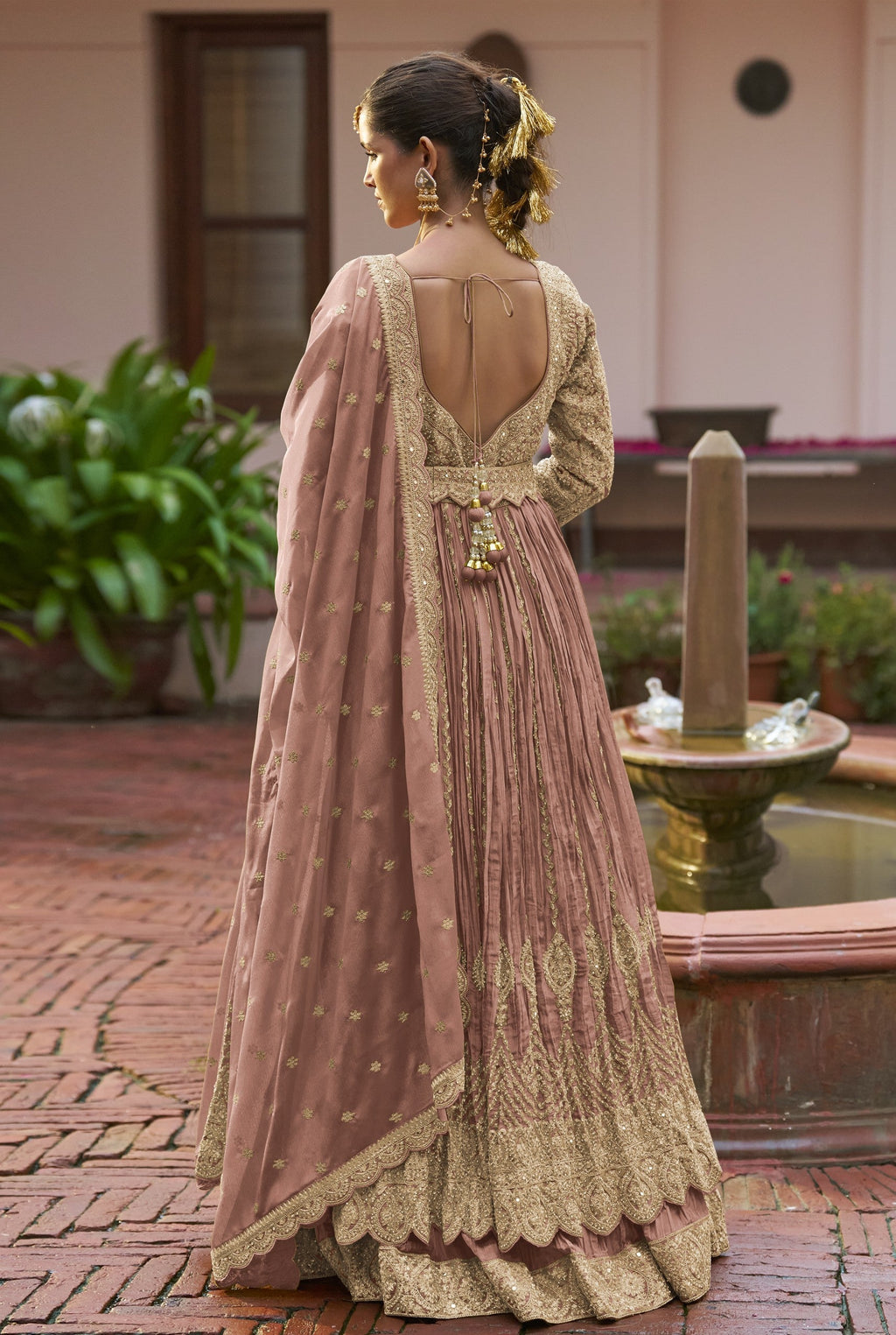 Anaita Chiku Chinon Silk Stitched Anarkali Suit With Embroidered & Sequined Work - Distacart