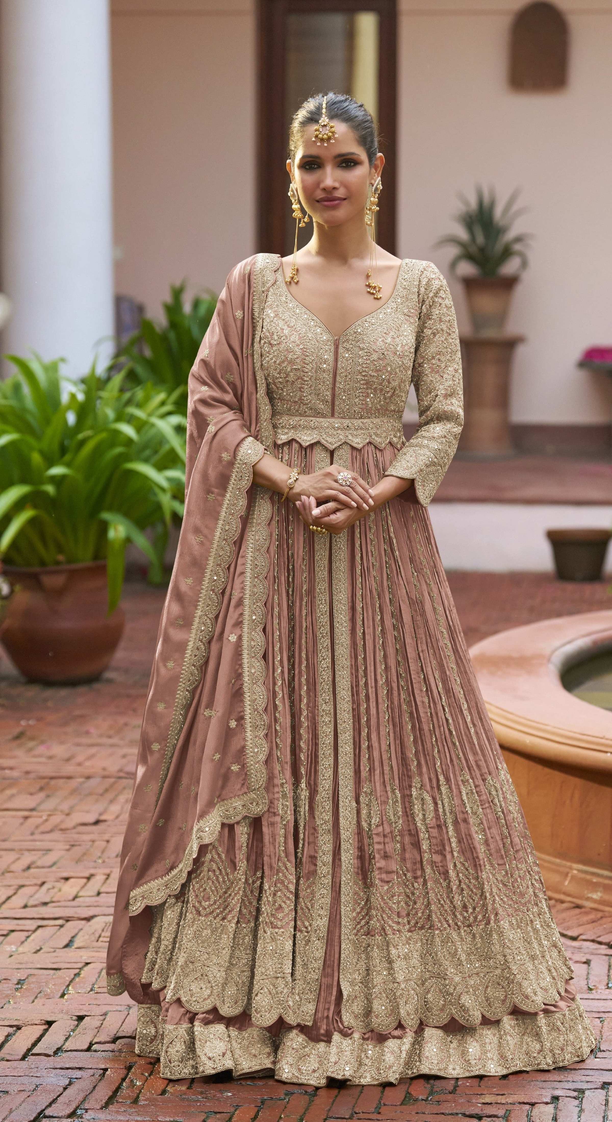 Anaita Chiku Chinon Silk Stitched Anarkali Suit With Embroidered & Sequined Work - Distacart
