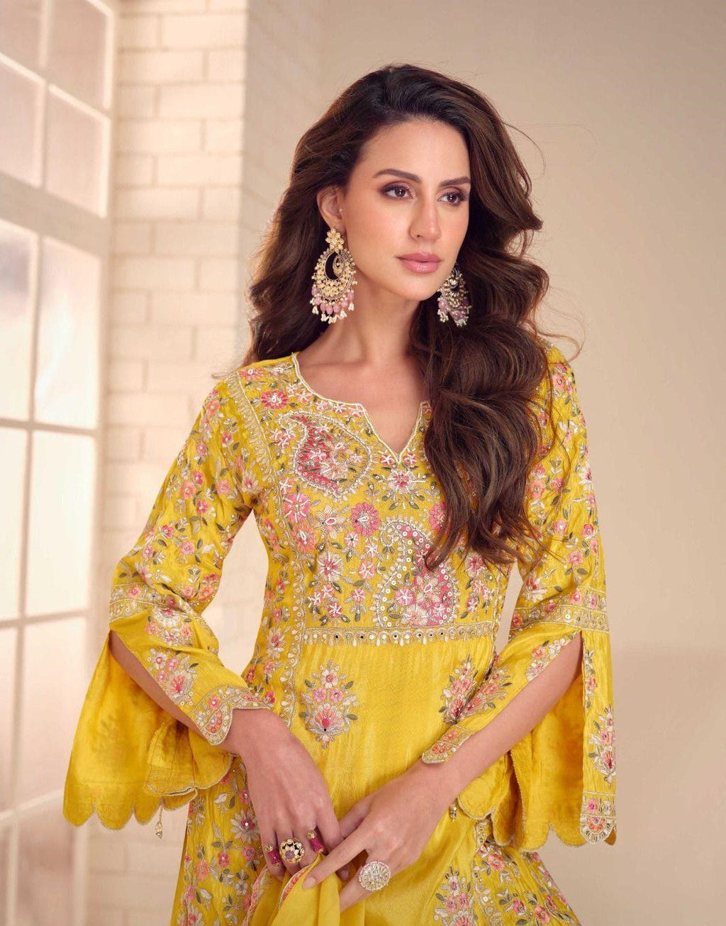 Anaita Yellow Shimmer Stitched Suit With Hand & Embroidery Work - Distacart