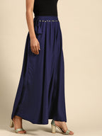 TAG 7 Women Navy Blue Solid Flared Palazzos