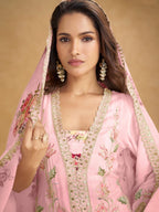 Anaita Pink Chinon Stitched Suit With Embroidered Sequins & Mirror Work - Distacart