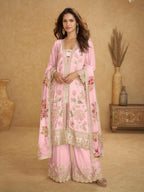 Anaita Pink Chinon Stitched Suit With Embroidered Sequins & Mirror Work - Distacart