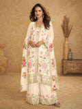 Anaita Cream Chinon Stitched Suit With Embroidered Sequins & Mirror Work - Distacart
