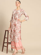 Sangria Women White & Pink Floral Printed Kurta