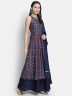 Janasya Blue Printed Kurta with Palazzos & Dupatta - Distacart