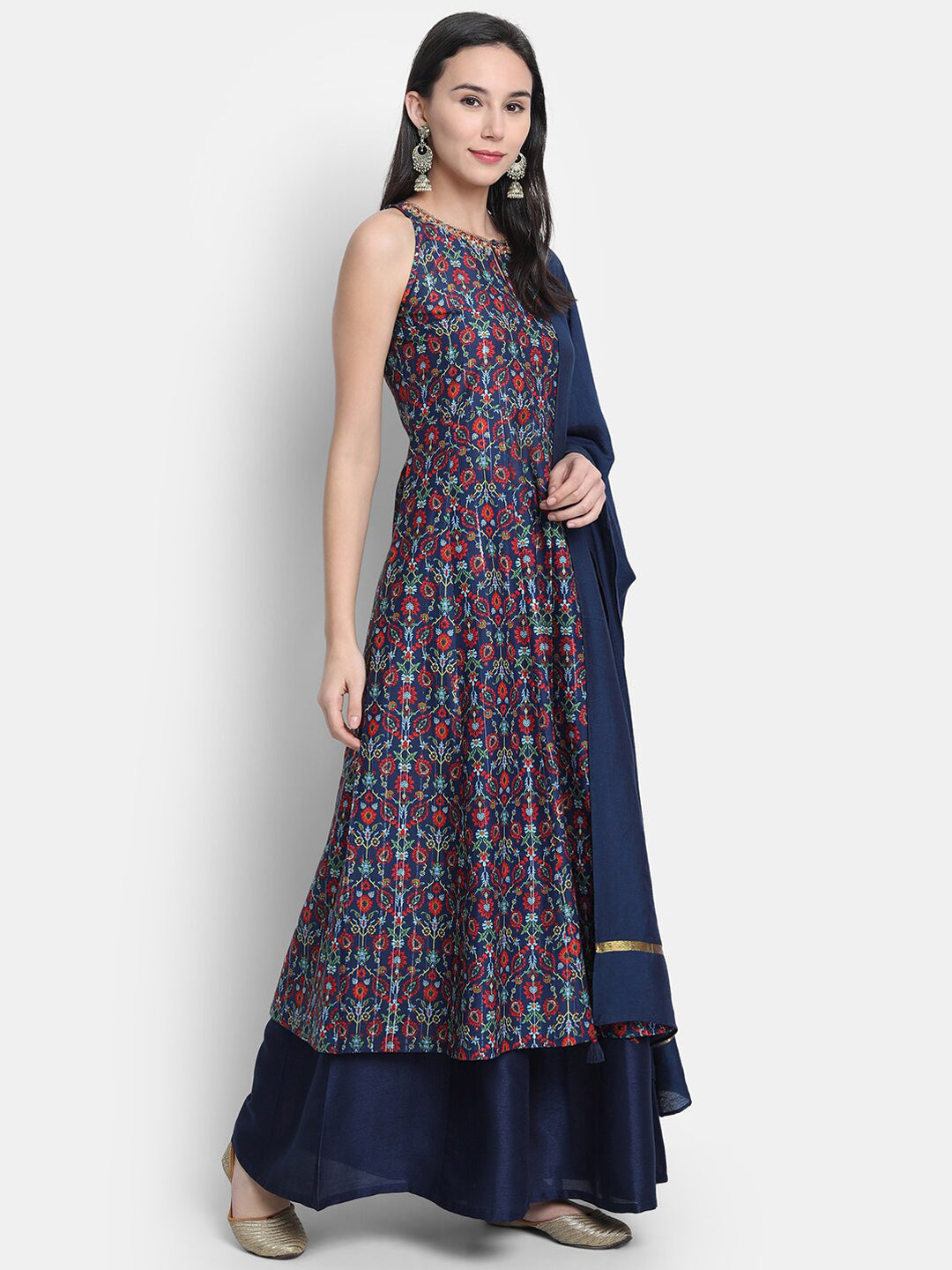 Janasya Blue Printed Kurta with Palazzos & Dupatta - Distacart