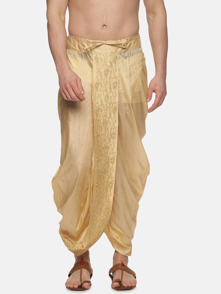 Sethukrishna Gold-Coloured Embroidered Dhoti Pant For Men