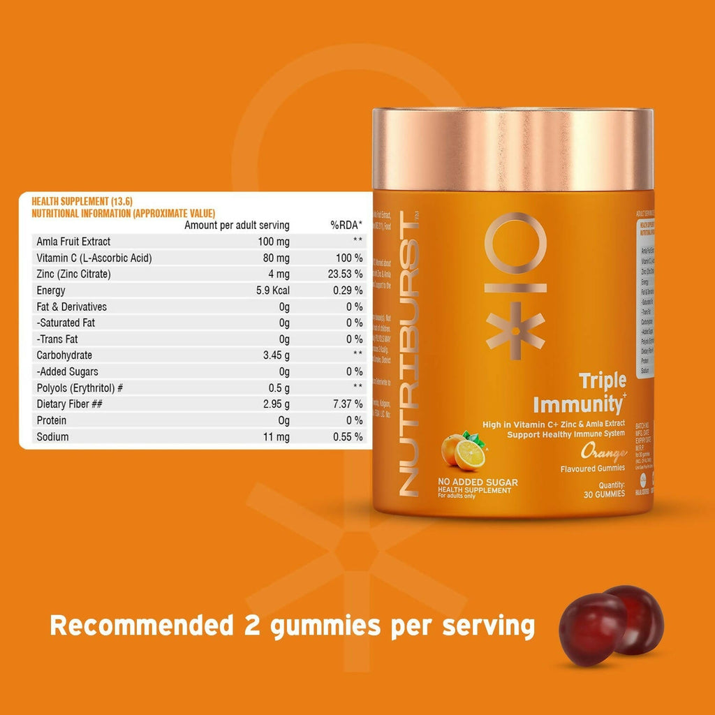 Nutriburst Triple Immunity Gummies With Vitamin C, Zinc & Amla - Distacart