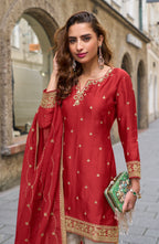 Anaita Red Heavy Chinon Silk Palazzo Suit With Sequence Work