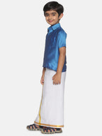 Sethukrishna Traditional Blue & White Shirt with Dhoti For Boys