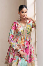 Anaita Sky Blue Chinon Stitched Plazzo Suit With Embroidery Work