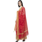 A R SILK VNS Ambi Border Fancy Dupatta Red Color Dupatta or Chunni