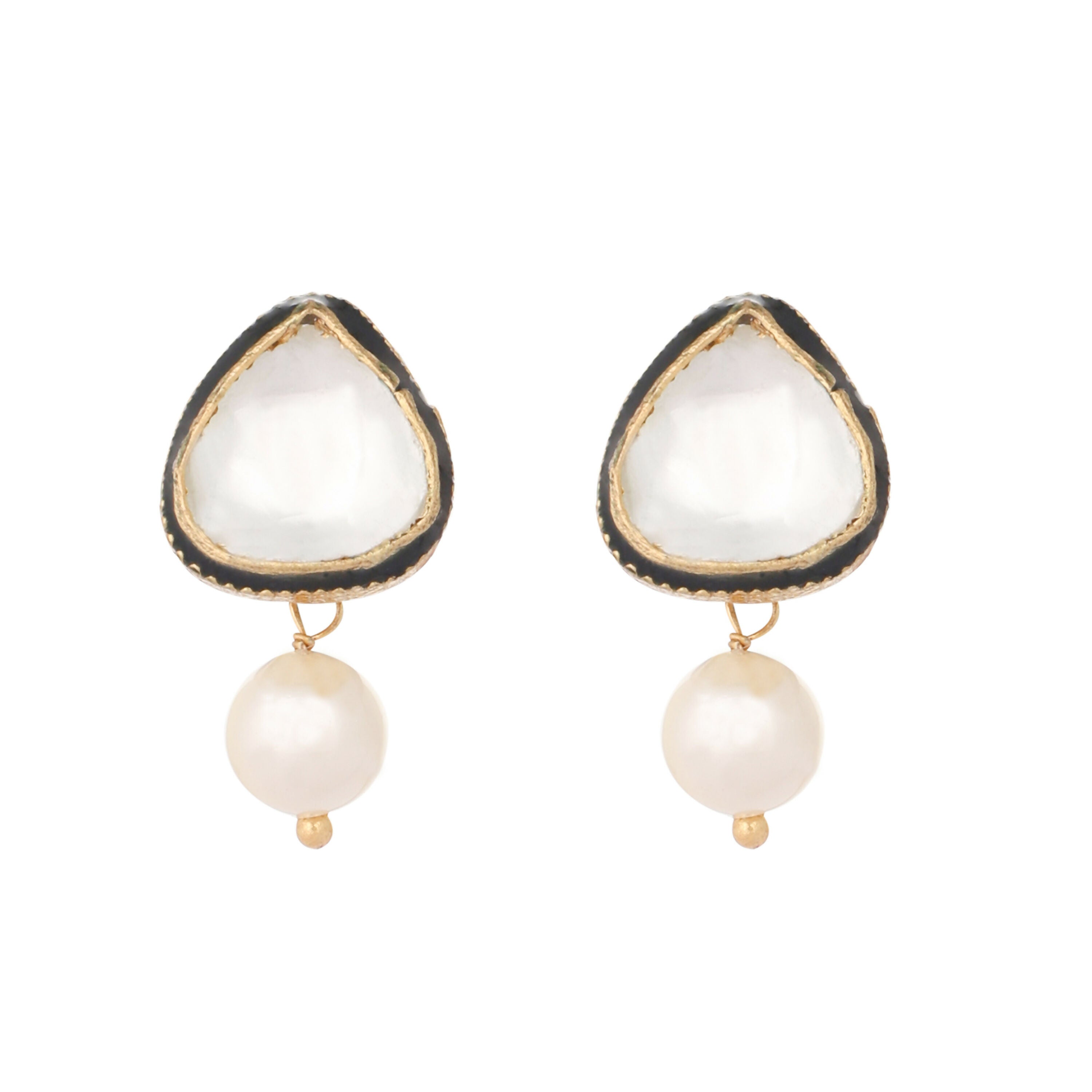 Nuyug 22K Gold Plated Kundan Stone Ethnic Mini Pearl Drop Studs - Distacart