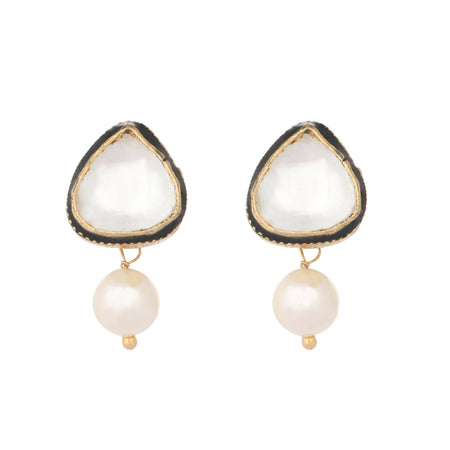 Nuyug 22K Gold Plated Kundan Stone Ethnic Mini Pearl Drop Studs