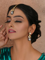 Dual Tone Kundan Maang Tikka with Earrings Jewellery Set (silver) - Ruby Raang