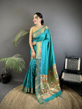 Joban Fashion Teal Butti Woven Soft Lichi Silk Paithani Saree - Distacart