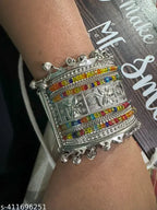 Tehzeeb Creations Women's Silver Colour Oxidised Bangle With Multi Colour Pearl - Distacart