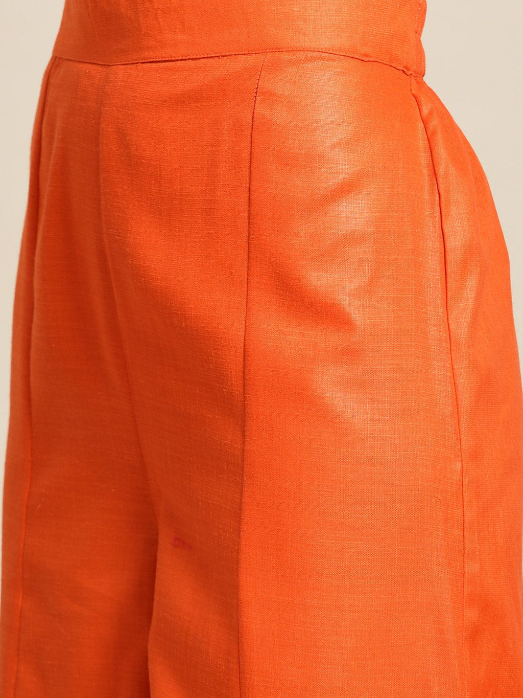 Sangria Women Pink & Orange Solid Thread Work Kurta with Palazzos