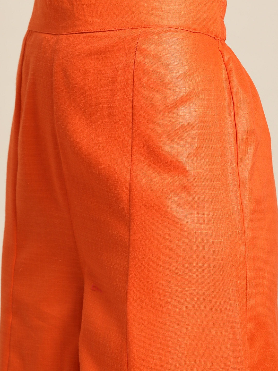Sangria Women Pink & Orange Solid Thread Work Kurta with Palazzos