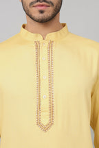 Neckline Embroidered Cotton Kurta by Hilo Design
