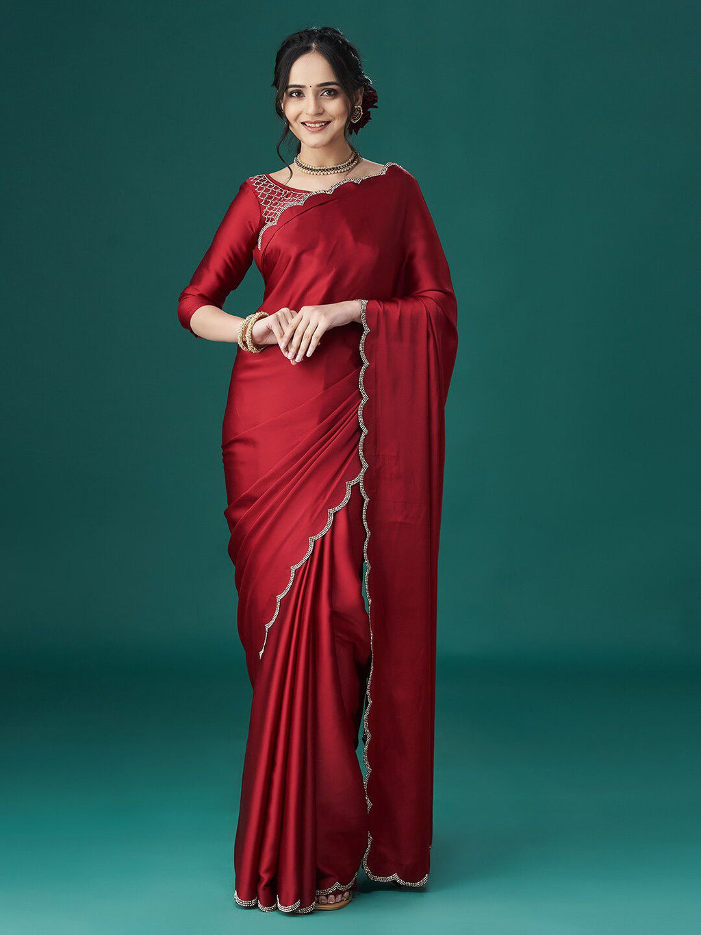 kasee Beads and Stones Satin Sarees - Distacart