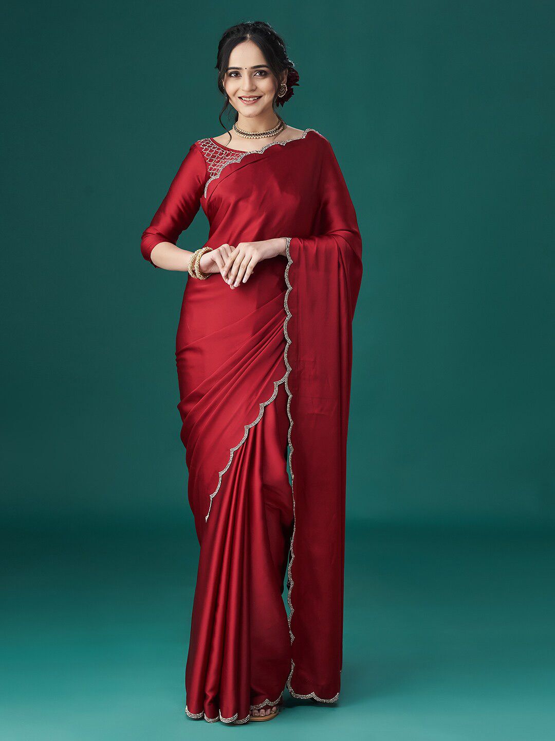 kasee Beads and Stones Satin Sarees - Distacart