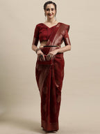 Saree Mall Maroon & Gold-Toned Ethnic Motifs Zari Silk Blend Banarasi Sarees
