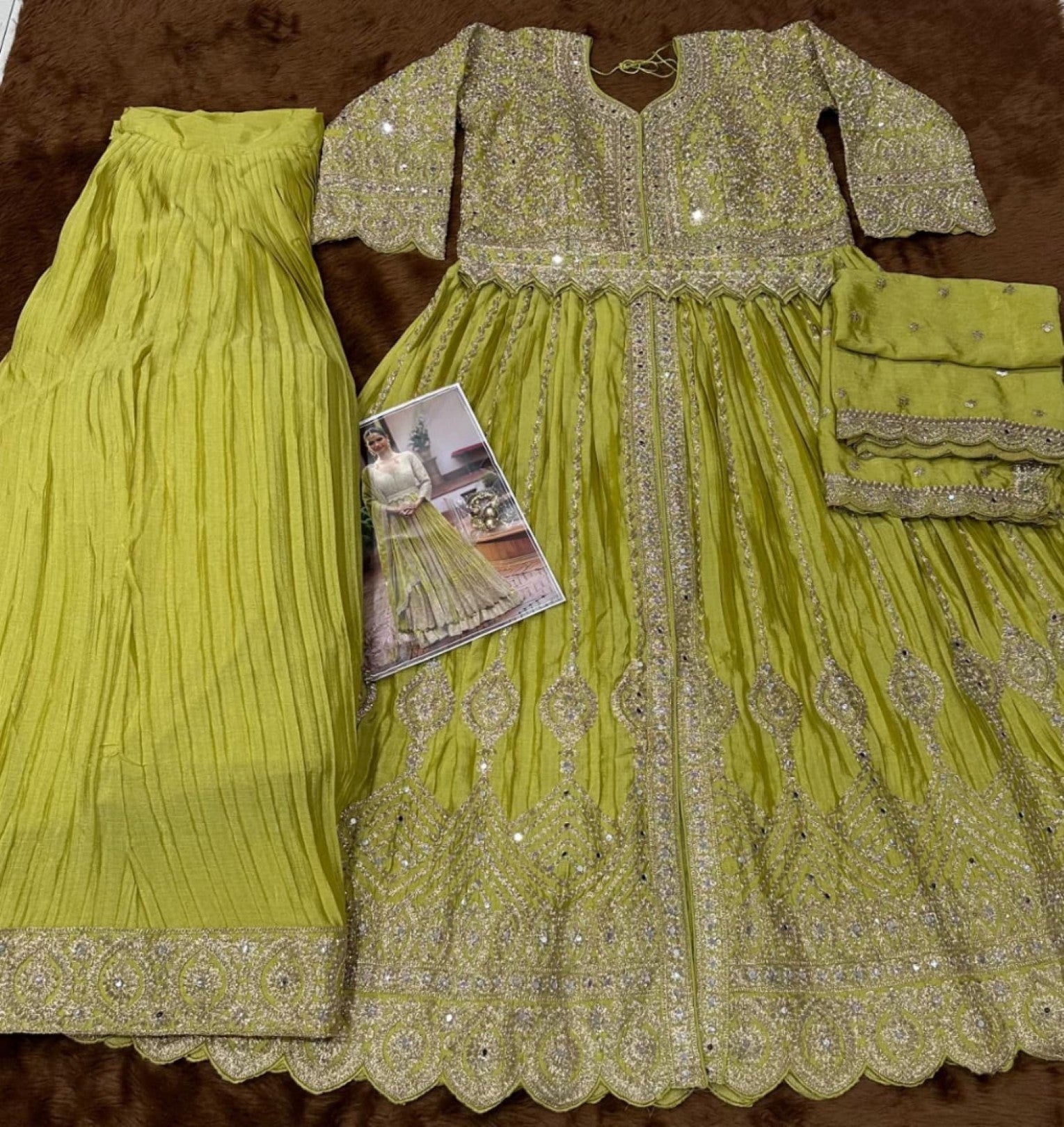 Anaita Olive Chinon Silk Stitched Anarkali Suit With Embroidered & Sequined Work - Distacart