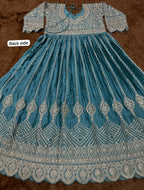 Anaita Blue Chinon Silk Stitched Anarkali Suit With Embroidered & Sequined Work - Distacart