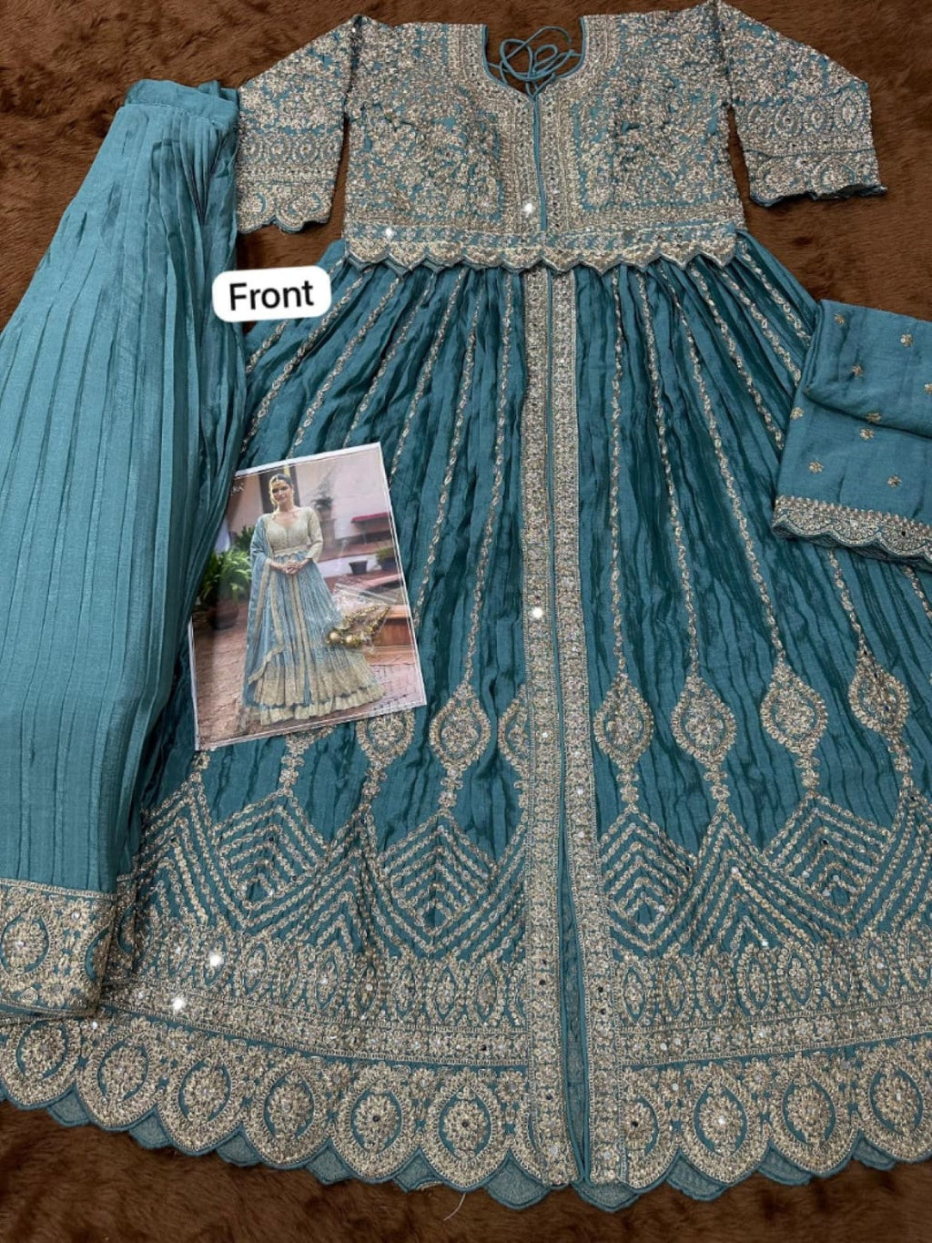 Anaita Blue Chinon Silk Stitched Anarkali Suit With Embroidered & Sequined Work - Distacart