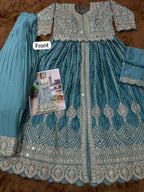 Anaita Blue Chinon Silk Stitched Anarkali Suit With Embroidered & Sequined Work - Distacart