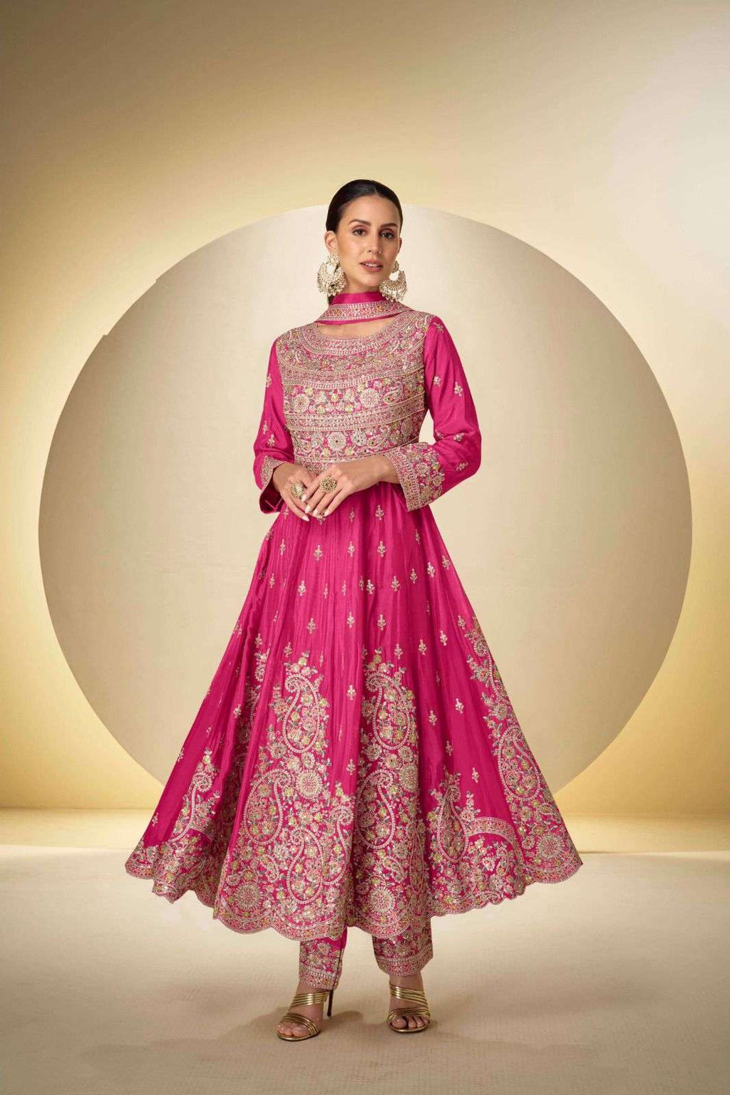 Anaita Pink Chinon Stitched Anarkali Suit With Codding Dori & Sequence Work - Distacart