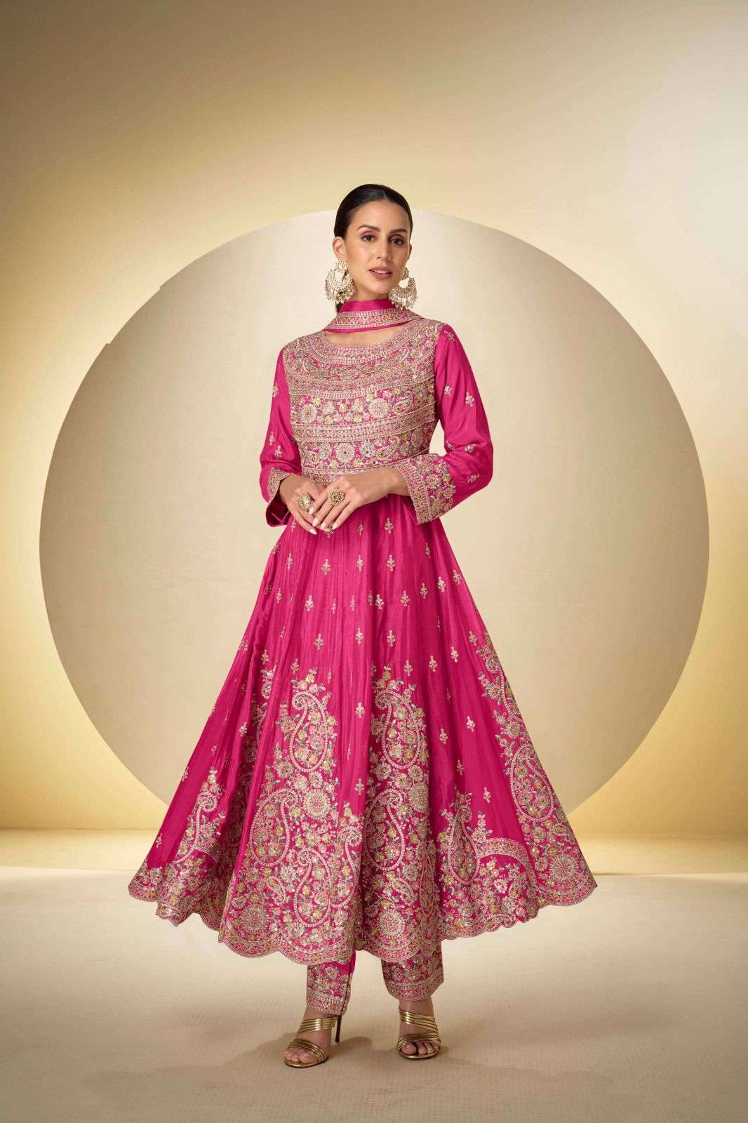 Anaita Pink Chinon Stitched Anarkali Suit With Codding Dori & Sequence Work - Distacart