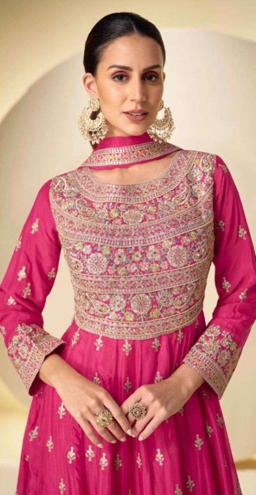 Anaita Pink Chinon Stitched Anarkali Suit With Codding Dori & Sequence Work - Distacart