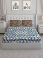 Monte Carlo Sailsbury White Printed Cotton 152 TC King Bedsheet With 2 Pillow Covers