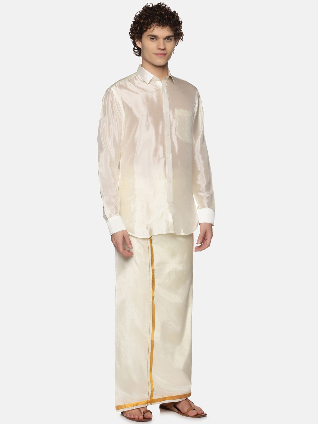Sethukrishna Men Cream-Coloured Solid Art Silk Dhoti - Distacart