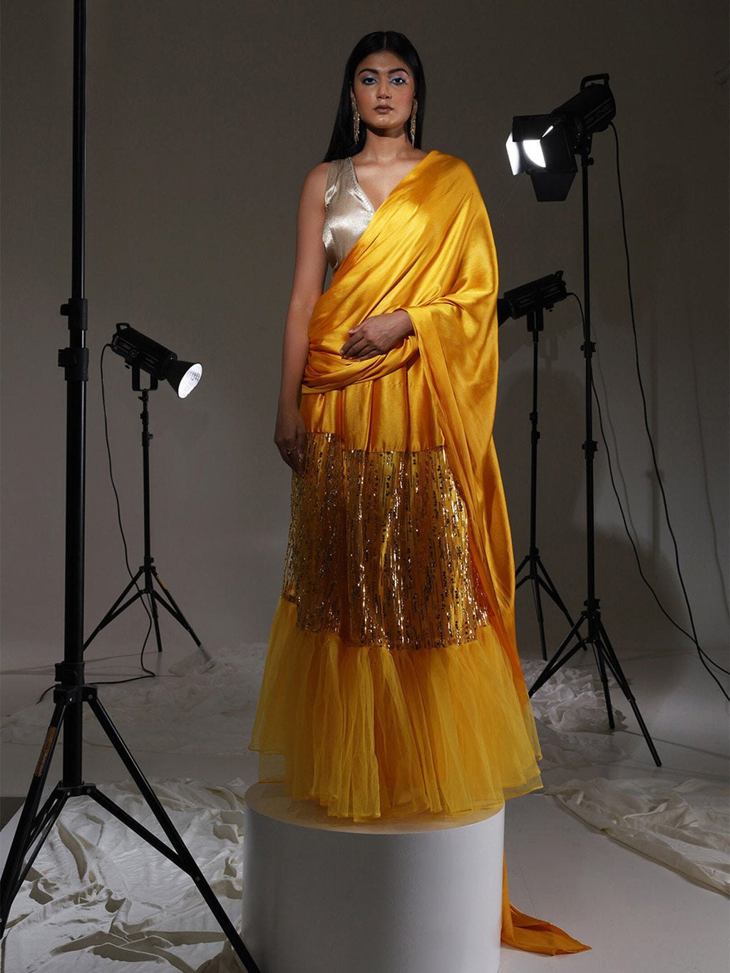 Tikhi Imli Satin embroidered Ready to Wear Saree - Distacart